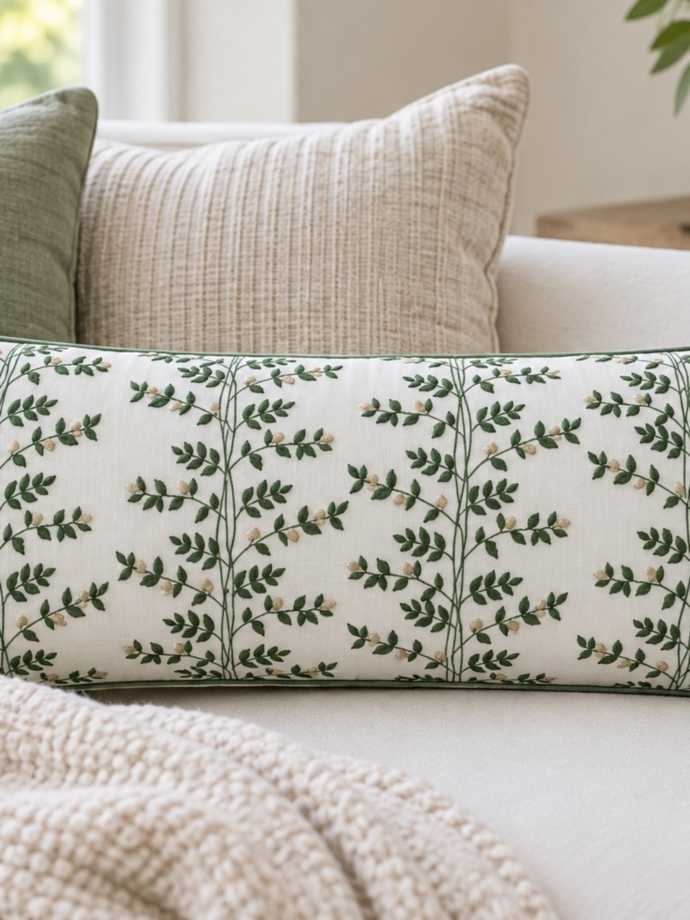 RIFLE PAPER CO. x THE COMPANY STORE Embroidered Vines Lumbar Pillow Cover
